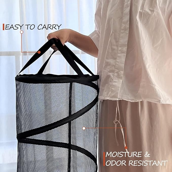 BATTOO 2 Pack Black X-Large Collapsible Laundry Basket Foldable Mesh Pop Up Hamper with Handles for Laundry Room, Bathroom, Kids Room, College Dorm, Travel, Camping, Gift Basket