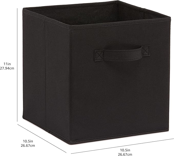 Amazon Basics Collapsible Fabric Storage Cubes Organizer with Handles,Sturdy,Black,10.5-x-10.5-x-11-inch,6 Count (Pack of 5)