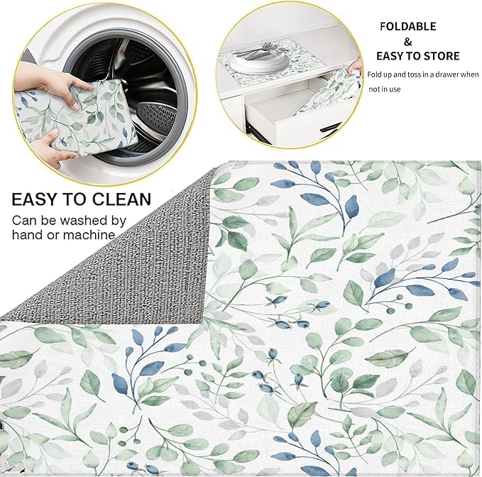 3Pcs Watercolor Floral and Leaves Dish Drying Mat & Kitchen Sink Splash Guard Faucet Mat For Kitchen Counter Absorbent Microfiber Dishes Pad Dish Drainer Rack Mats Fast Dry Kitchen Accessories