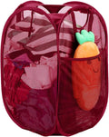 Strong Mesh Pop-up Laundry Hamper, Quality Laundry Basket with Durable Handles Solid Bottom High Carbon Steel Frame, Easy to Open and Fold Flat for Storage (Red)