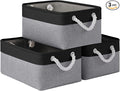 Storage Baskets for Shelves 13.8x9.8x6.7 Inch, Foldable Fabric Storage Bins with Handles, Small Storage Baskets for Organizing Closet, Office, Home Organization (3-Pack, Black&Gray)