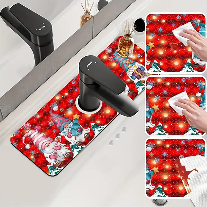 Chrismas Sink Faucet Absorbing Mat Winter is Coming Sink Splash Guard Drying Mat for Kitchen Bathroom Faucet Sinkmat 15.5"X5.5"