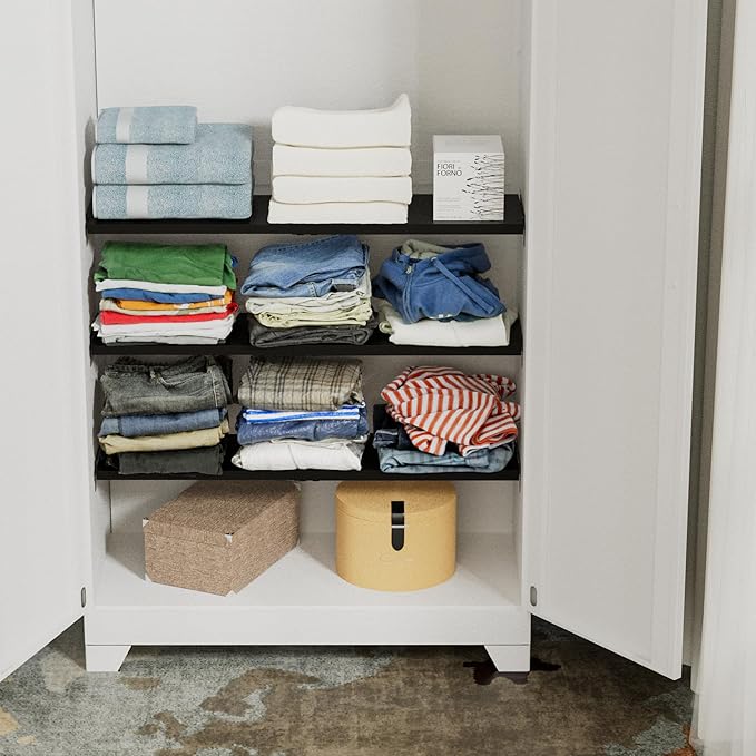 Expandable Closet Tension Shelf Organizers, Cabinet Rack Storage for Wardrobe Divider Shelves Pantry Cupboard Kitchen (2 Pack, W11.81 x L: 17" to 31")