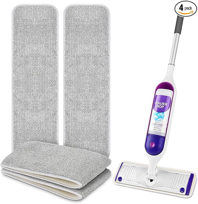Reusable Pads for Swiffer® Power Mop™ - 100+ Wash Durable, High Absorption 4-Pack, Pet Hair Capture for Hardwood Tile & Vinyl Quick-Dry Refills