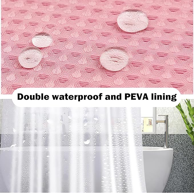 Pink Bathroom Set, 23 PCS Pink Bathroom Accessories Set with Shower Curtains, Trash Can, Toothbrush Holder, Soap Dispensers, Toothbrush Cup, Vanity Tray, Soap Dish, Toilet Brush, Qtip Holders