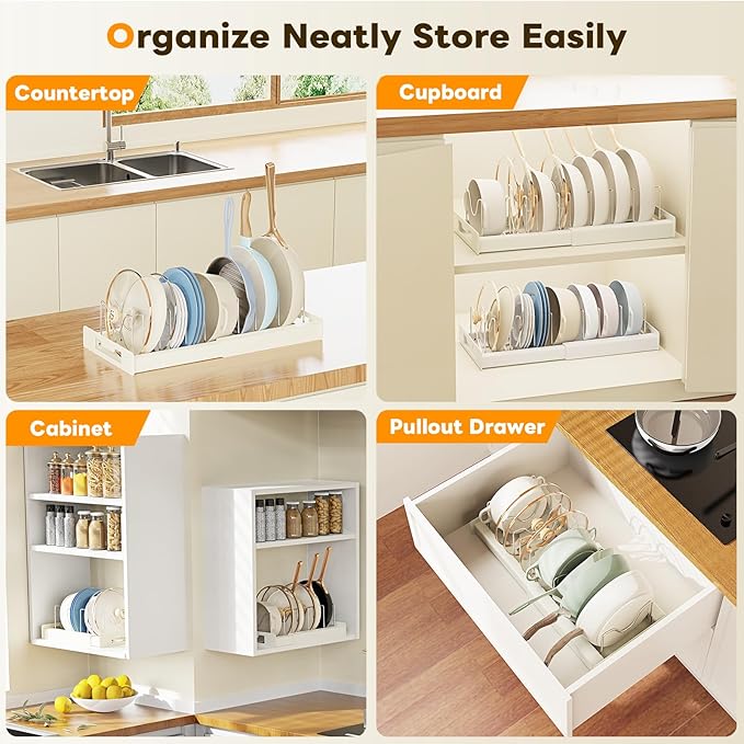 Dayacoco Pots and Pans Organizer Under Cabinet - Pot Lid Holder, Expandable Pan Organizer for Cabinet, Pot Rack with 10 Adjustable Compartments for Kitchen Cabinet, Frying Rack, Lid, Cookware,1 Pcs