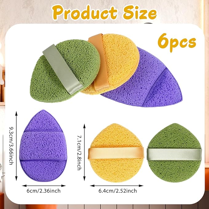 TIESOME 6Pcs Facial Sponges, 3 Colors Reusable Face Scrubber Pads for Washing Face Soft Face Sponges for Deep Pore Cleansing, Blackheads, Daily Facial Cleans, Makeup Remover