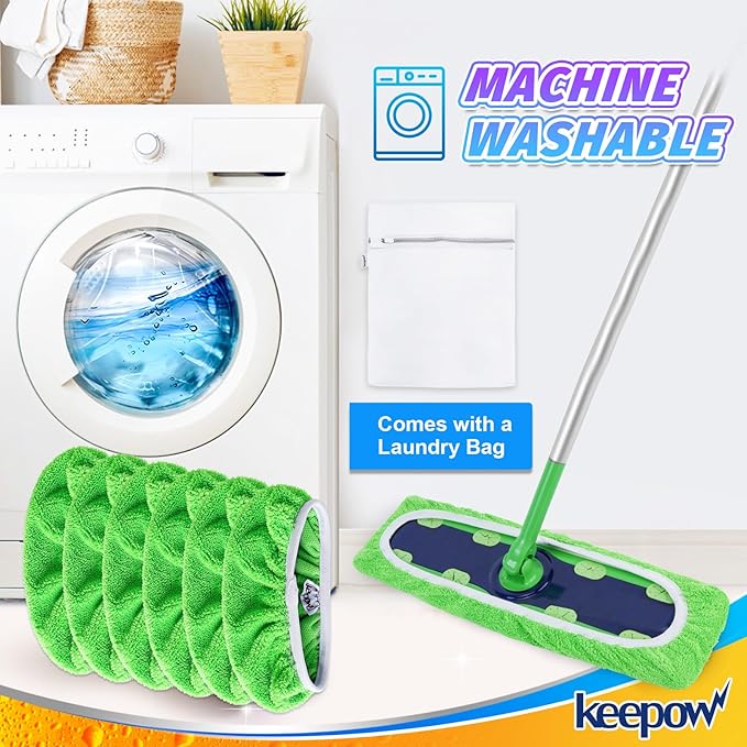 KEEPOW Reusable Mop Refill Pads Replacement Compatible with Swiffer Wet Pads Refill XL Size, XL Mop, Dry Sweeping Cloths for Hardwood Floor Cleaning, 6 Pack