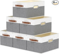 Yawinhe Fabric Storage Bins with Handles, Foldable Baskets for Shelves, Cubes with 3 Handles, Large Boxes for Clothes, White/Grey, 16.9''Lx11.8''Wx10.2''H, 6-Pack