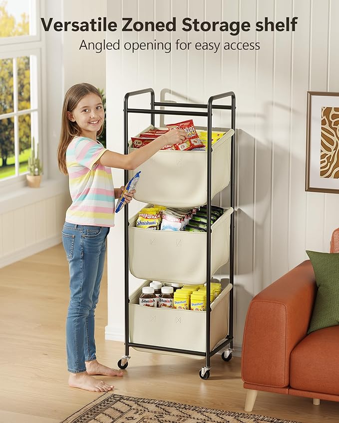 Moforoco Vertical Laundry Sorter 3 Section with Removable Bag, Laundry Hamper with Wheels, 120 L Rolling Laundry Baskets organizer for Bathroom, Apartment, Dorm Room, Beige