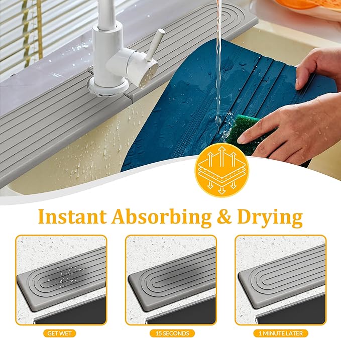 Faucet Mat for Kitchen Sink, Super Absorbent Faucet Splash Guard, Diatomite Stone Sink Tray, Kitchen Sink Splash Guard, Faucet Absorbent Mat for Bathroom Counter, Stone Drying Mat