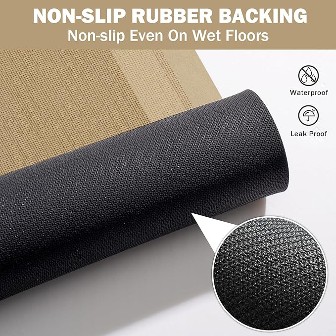YDKGL Non Slip Bath Mat, Rubber Backing Ultra Thin Bathroom Rugs Fit Under Door Quick Dry Super Absorbent Washable Bath Rug Shower Mat for Bathroom Floor Bathtub Shower Sink, Easy Care Brown 16"x 24"