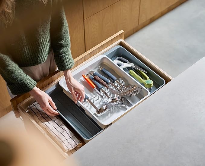 Joseph Joseph DrawerStore Expanding Utensil and Gadget Organizer, Expandable Tray for Kitchen Drawer, Recycled Plastic