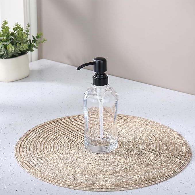 Bathroom Soap Dispenser Black, 11 oz Glass Cylindrical Bottles with Stainless Steel Pump Liquid Hand Soap Dispenser Kitchen