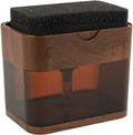 S&T INC. Dish Soap Dispenser and Sponge Holder for Kitchen Sink, Waterproof Labels and Sponge Included, 13 Ounces, Plastic, Walnut and Amber