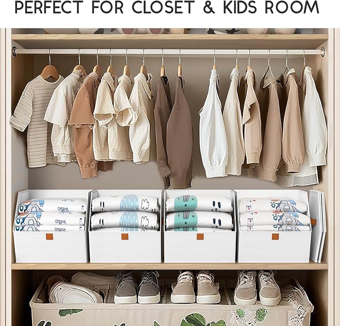 Fabric Closet Storage Cubes - 8 Pack Square Storage Bins with Dual Handles for Clothes, Towels, Toys, Cube Storage Organizers for Bedroom, Nursery, Shelves, Closet, Small Spaces, White