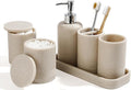 Bathroom Accessories Set, 6-Piece Bathroom Accessory Set, Toothbrush Holders Set, Soap Dispenser, Vanity Tray, Tumbler, Cotton Swab Jars, Bathroom Organizer for Modern Bathrooms(Beige)