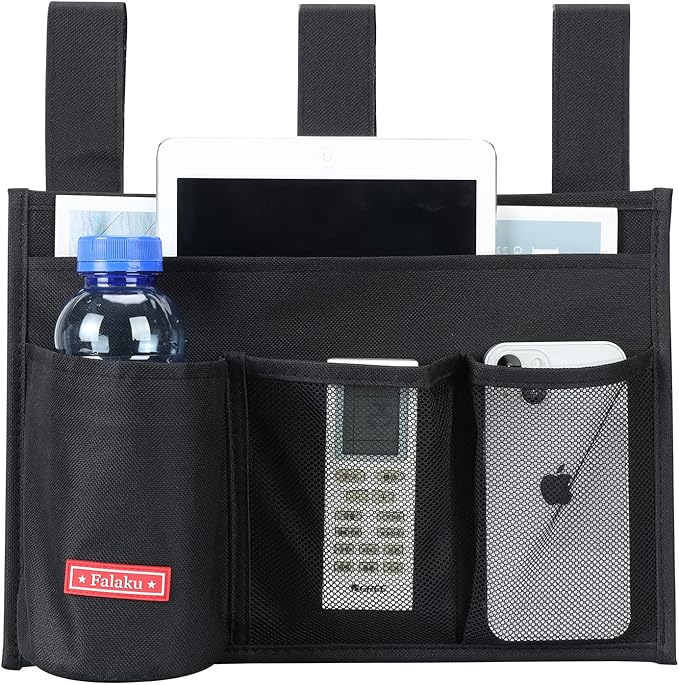 Falaku Hanging Bedside Caddy,Bedside Organizer Caddy for Bed Rails(Classic 4 Pockets-Black)