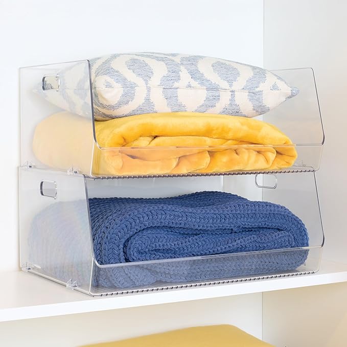 iDesign Stackable Open-Front Storage Bin, Extra Long Organizer for Kitchen or Pantry, Clear