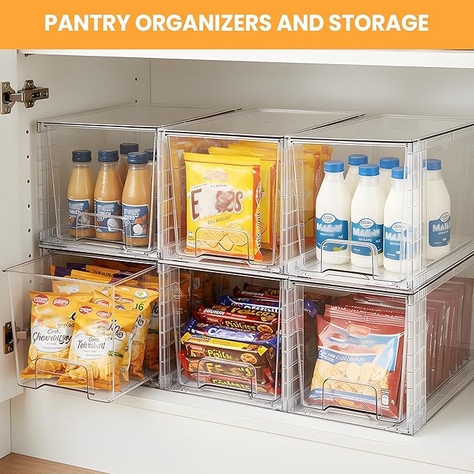 2 Pack Large Stackable Storage Drawers, Acrylic Bathroom Undersink Closet organizers and storage, Clear Plastic Bins for Pantry, Kitchen Cabinets, Makeup, Perfume, Baby Bottles, Medicine Organization