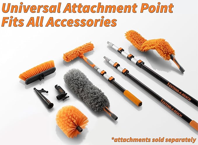 Extend-A-Reach Dusting Kit for Extension Pole or by Hand // Twist on Duster Cleaning Kit includes 3 attachments // Cobweb Brush // Feather Duster and Flexible Ceiling Fan Duster (Pole Sold Separately)