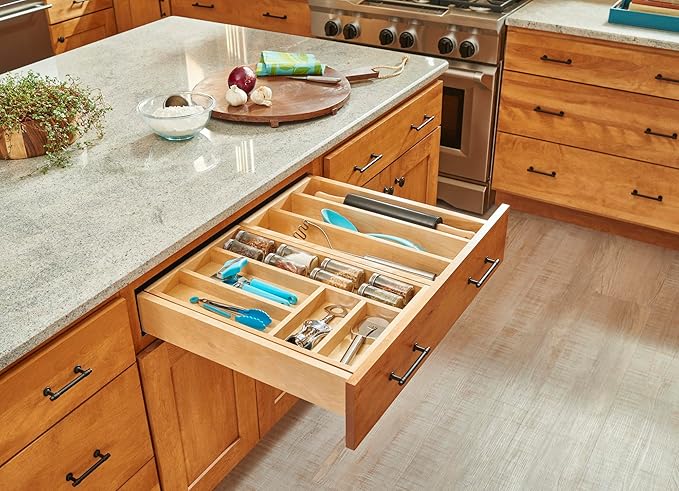 Rev-A-Shelf Two-Tier Kitchen Utensil Drawer Organizer & Pullout Cutlery Tray, Soft-Close Slides, 27" Cabinet Opening, Wood, 4WTCD-30HSC-1