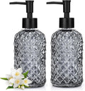 2 Pack Gem Glass Soap Dispenser with Black Plastic Pump, 13oz Liquid Hand Soap Dispenser, Rustproof Pump for Kitchen & Bathroom, Great for Lotions, Essential Oil, Liquid Soaps-Gray