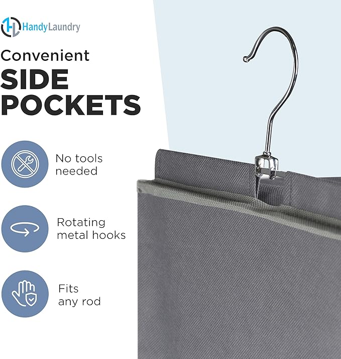 Handy Laundry Hanging Closet Organizer - 6 Shelf Storage for Clothes, Sweaters, Shoes & Accessories - Space-Saving Wardrobe Shelves with Hooks for Dorm, RV & Small Closet Organization (Grey)