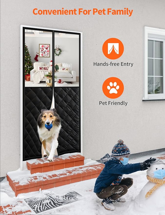 Magnetic Thermal Insulated Door Curtain for 36"x 82" Doors, Visible Door Cover for Heat Insulation, Magnetic Closure Thick Blanket for Doorway to Keep Warm in Winter Cool in Summer