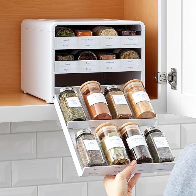 YouCopia SpiceStack Adjustable Spice Rack Organizer, Pull-Down 24-Bottle Seasonings and Spices Holder for Kitchen Cabinet and Pantry Organization with 104 Included Labels | Adjustable, Organizer, Seasonings, Spices Holder, Kitchen Cabinet
