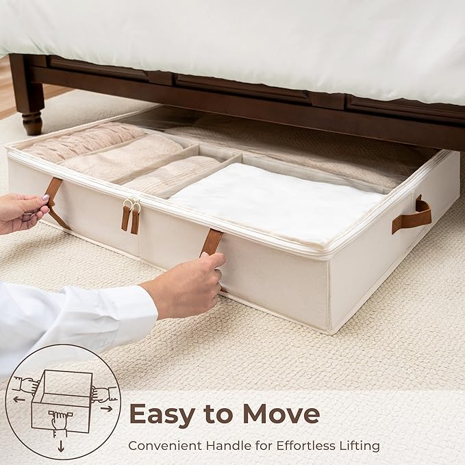 StorageWorks Shoe Organizer for Closet, Fits up to 24 Pairs, 2-Pack Ultra-thick Fabric Under Bed Shoe Storage Containers with Bottom Support and Adjustable Dividers, Beige