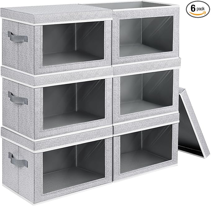 Storage Bins with Lids, 6 Pack Large Storage Cubes with Window, Closet Bins with Lids & Handles, Fabric Box for Organizing Clothes, Towels, Books, Blended
