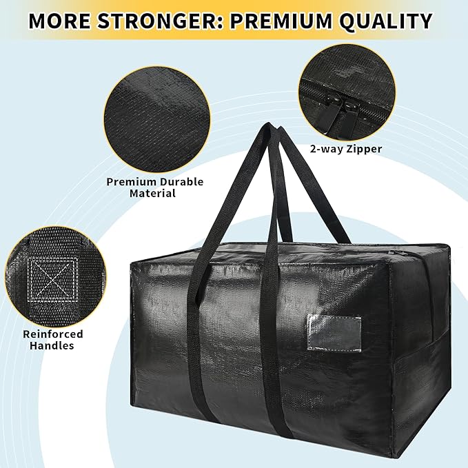 Heavy Duty Extra Large Moving Bags,149 Gallon Jumbo Packing Bags,Huge Moving Storage Bags with Strong Zippers & Carrying Handles,Reusable Big Moving Storage Bags for College Dorm Travel 1Pack