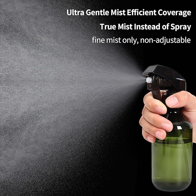 Cleaning Spray Bottles for Plants Misters for Inside, 2 Pack 10 oz Squirt, Water Spray Bottle Mist Sprayer, No Leak Hair Mister Empty with Adjustable Nozzle (Green)