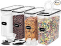 Skroam 4PCS Cereal Containers Storage [4L/135.2 oz], Airtight Food Storage Containers with Pour Spout for Kitchen & Pantry Organization Storage, Plastic Cereal Dispensers, Measuring Cup & 20 Labels