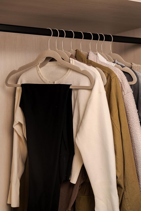 Vayra Home Velvet Hangers – Non-Slip Clothes Hangers for Closet Organization – Neutral Beige, Strong Hold, Matte Hook – Adult (Set of 10)