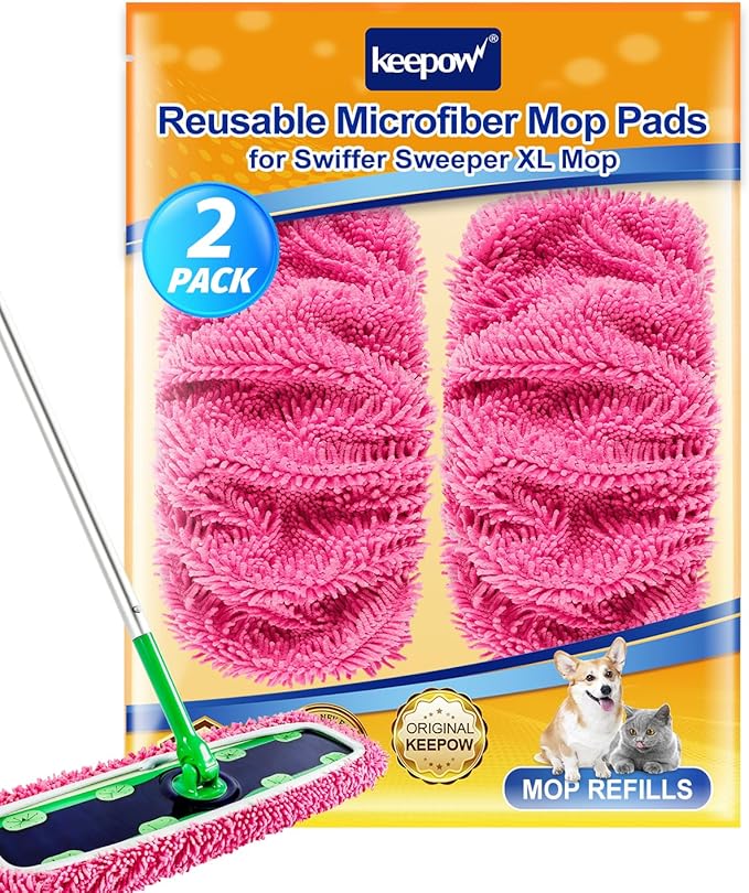 Reusable Microfiber Mop Pads for Swiffer - 2 Pack Pink XL Dry Sweeping Cloths & XL Wet Pads Refills - Heavy Duty Mopping Cloths for Floor Mopping and Sweeping