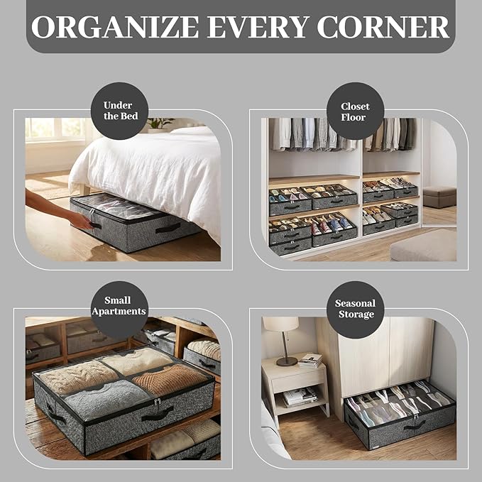 2 Pack Underbed Shoe Storage Organizer, Under Bed Shoe Organizer for Closet, Fits 14 Pairs & 4 Boots, Sturdy Shoe Bags for Storage, Shoe Organizer for Under Bed