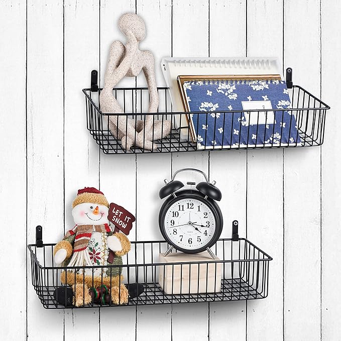 Wetheny Farmhouse Décor Metal Wire Organizer Storage Basket Bin(8 Pack)-Toilet Paper Storage-Organization and Storage for Bedroom, Bathroom, Kitchen Cabinets, Pantry, Laundry Room, Garage (Black)