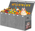Extra Large Toy Storage Box with Lid Divider, Sturdy Collapsible Toys Organizer Chest Kids Storage Bins Boxes Baskets for Boys, Girls, Nursery, Bedroom, Living Room, Playroom, 40"x14"x16", Gray