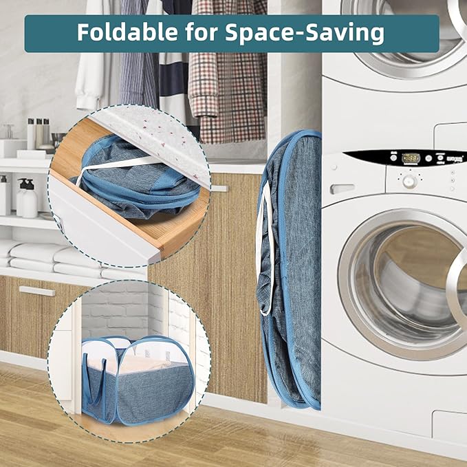 Durable Collapsible Laundry Basket, 90L Clothes Hampers for Laundry, Foldable Laundry Basket with Handles, Tear-proof Pop Up Hampers for Bedroom, Bathroom, Kids Room, Dorm, Travel or Campout Blue