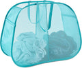 Seiritex Mesh Popup Laundry Hamper 2 Compartment, Collapsible Laundry Sorter Basket Foldable Hamper for Clothes, College Dorm, Travel (Turquoise Blue)