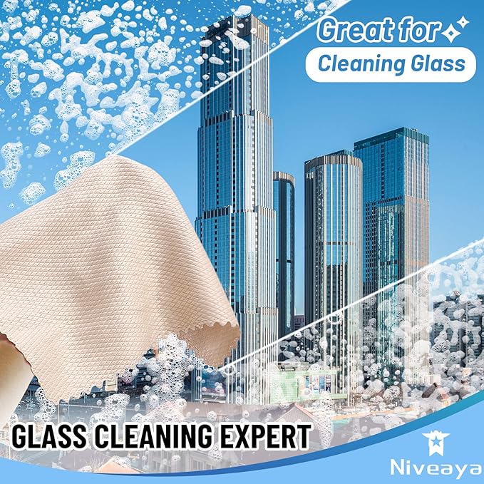 Niveaya Nano Streak Free Miracle Cleaning Cloths - 12 Pack, Reusable Nanoscale Fish Scale Cleaning Cloth, Lint Free Cleaning Cloth for Glass, Dishes, Mirrors, Stainless Steel Appliances, Etc