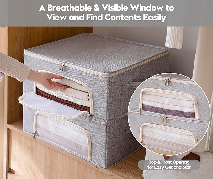 Beveetio 2-Pack Cashmere Sweater Storage Bags with Natural Cedar Blocks, Breathable Clothes Storage Bag with Mesh Window & Handles, Foldable Closet Garment Storage for Cashmere, Wool & Knitwear