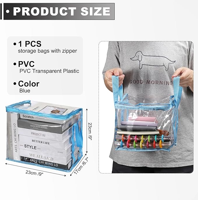 PATIKIL 9x10.6x9in Clear Storage Bags, Plastic Storage Bags Clear Small Zippered Organizers Foldable Closet Bed Sheet Organizer Cube with Zipper Handles for Book Clothes Yarn,S, Blue