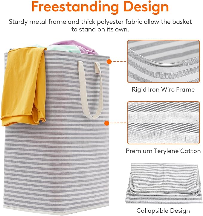 Lifewit 2 Pack Laundry Hamper Large Collapsible Laundry Baskets, Freestanding Waterproof Clothes Hamper with Easy Carry Handles in Laundry Room Bedroom Bathroom College Dorm, Grey&Pink, 2 x 80L