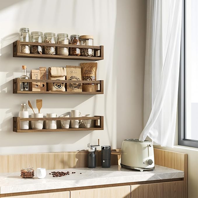 Upgraded Thick Floating Shelves - 24 Inch Multi-Use Wall-Mounted Bookshelves for Kids and Nursery, Ideal for Books, Toy, Spice Rack, Decor - Walnut Brown