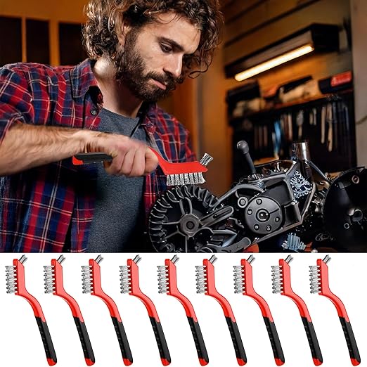 18PCS Wire Scratch Brush Set Soft Grip for Rust, Dirt & Paint Scrubbing with Deep Cleaning (Stainless Steel Wire)