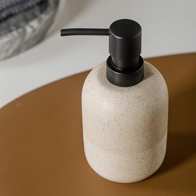 2pcs/Set Beige Hand Soap Dispenser Sets,Resin Liquid Soap Dispenser for Bathroom Countertop,Bathroom Lotion Dispensers-10.6oz.