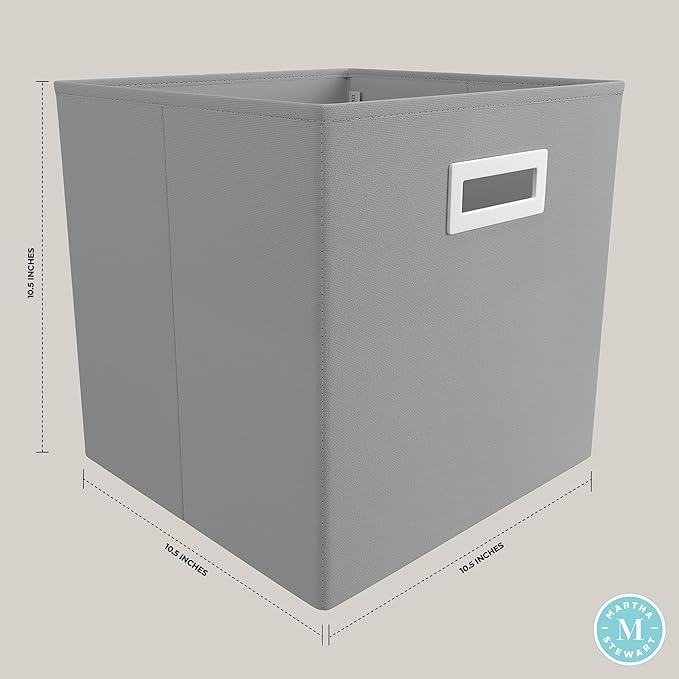 Martha Stewart Essential Collapsible Stackable Decorative Home Storage Cube Organization, Set of 2 Craft Cubes, Grey